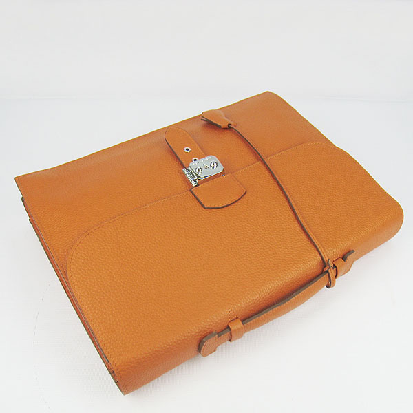 Fake Hermes Leather Small Briefcase Orange 2813 - Click Image to Close